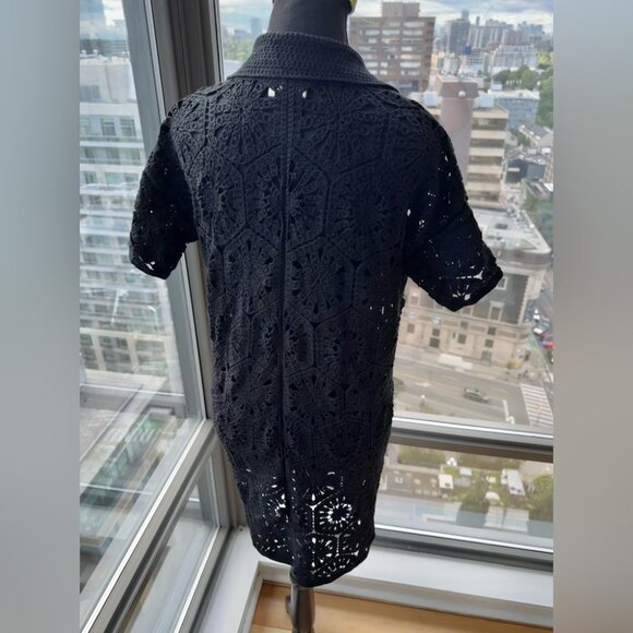 🆕 FARM Rio 🧿 NWOT Black Semisheer Floral Button-Up Crochet Cover-Up Dress, S - Picture 8 of 16
